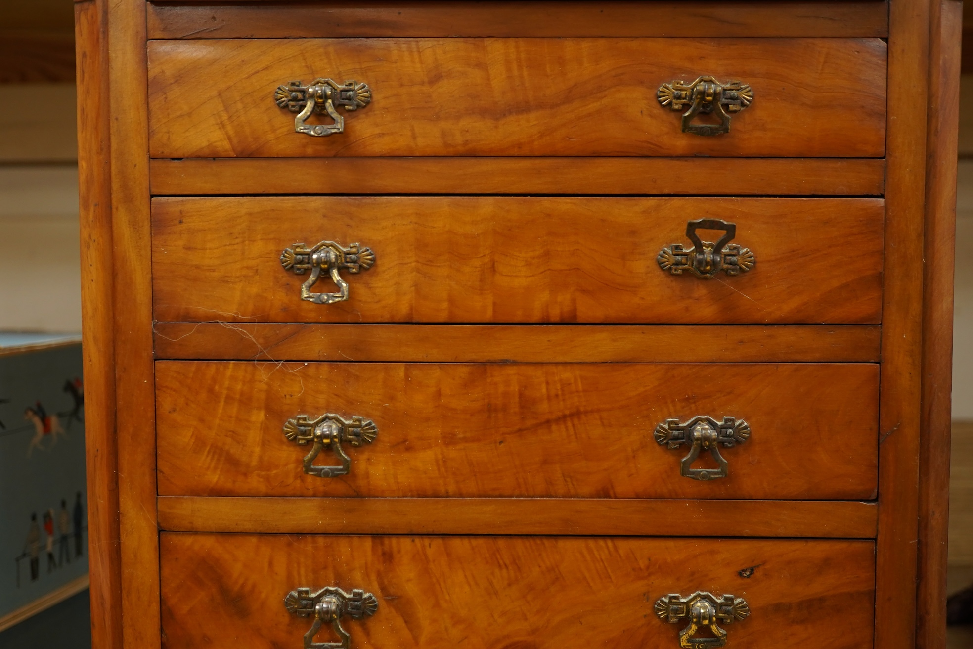 A late 19th century satin birch six drawer miniature chest of drawers, 33cm wide x 42cm high
